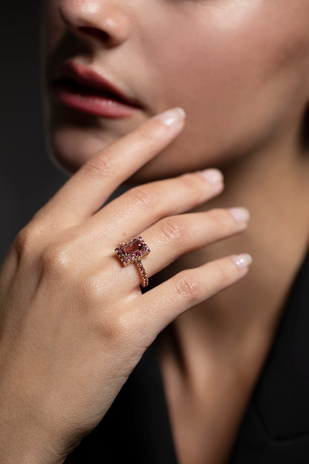 YI COLLECTION-Tourmaline Bubble Gum Deco Ring-YELLOW GOLD