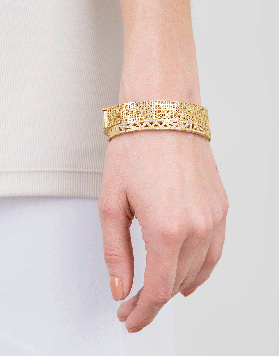YOSSI HARARI-Diamond Pave Lace Cuff Bracelet-YELLOW GOLD