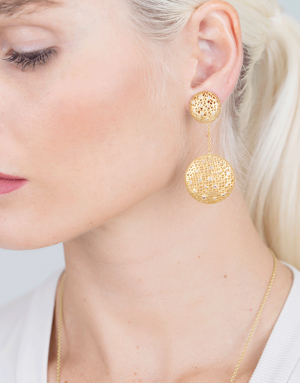 YOSSI HARARI-Drop Lace Diamond Earrings-YELLOW GOLD