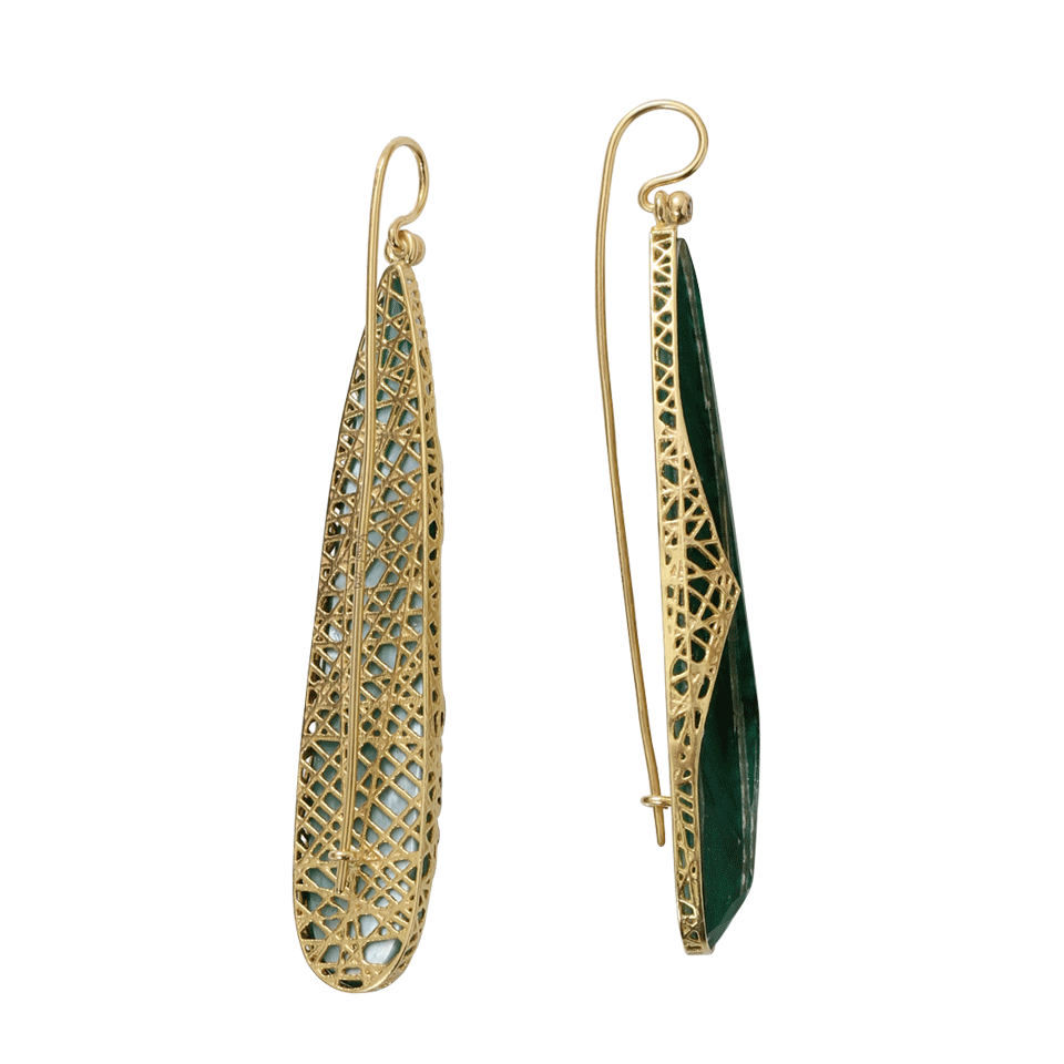 YOSSI HARARI-Emerald Slice Lace Earrings-YELLOW GOLD