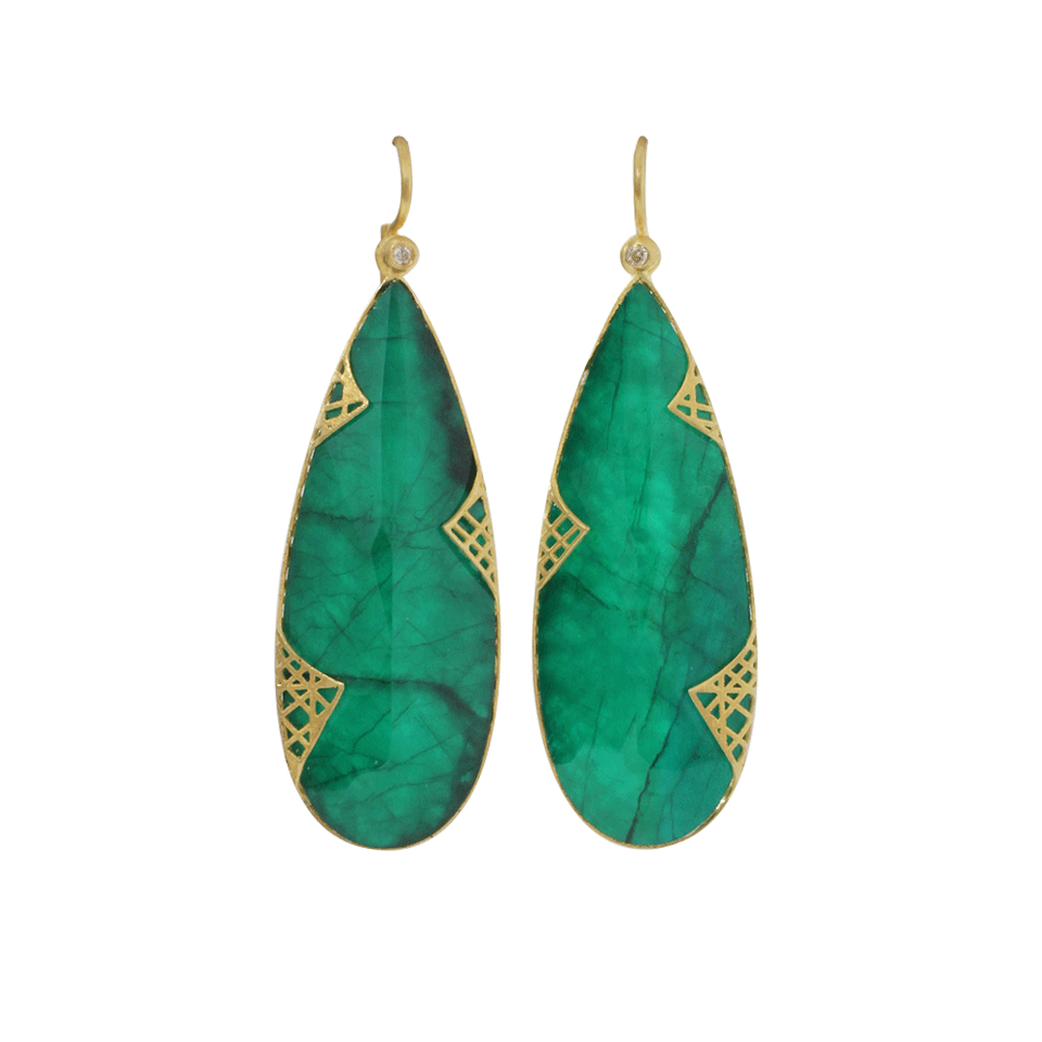 YOSSI HARARI-Lace Emerald Slice Earrings-YELLOW GOLD