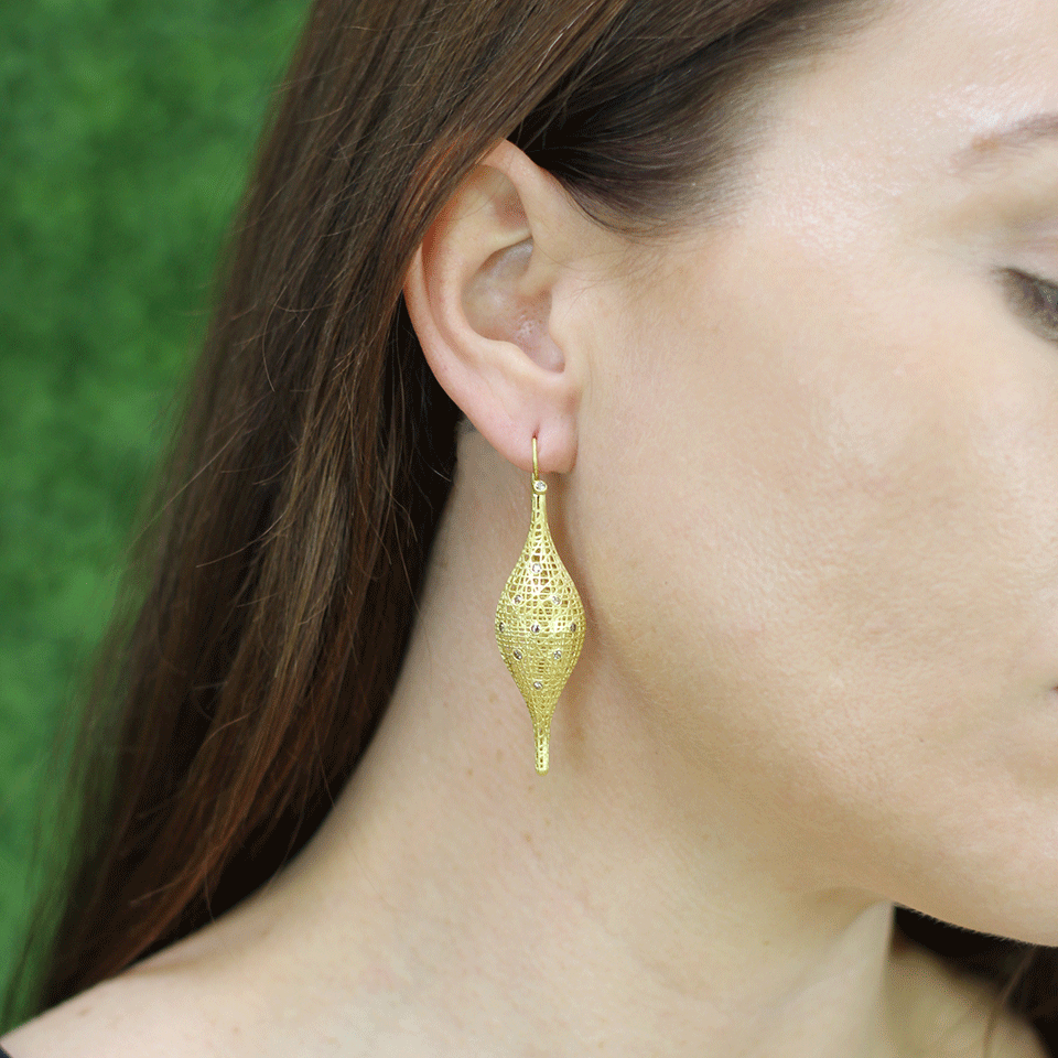 YOSSI HARARI-Lace Florentine Diamond Earrings-YELLOW GOLD