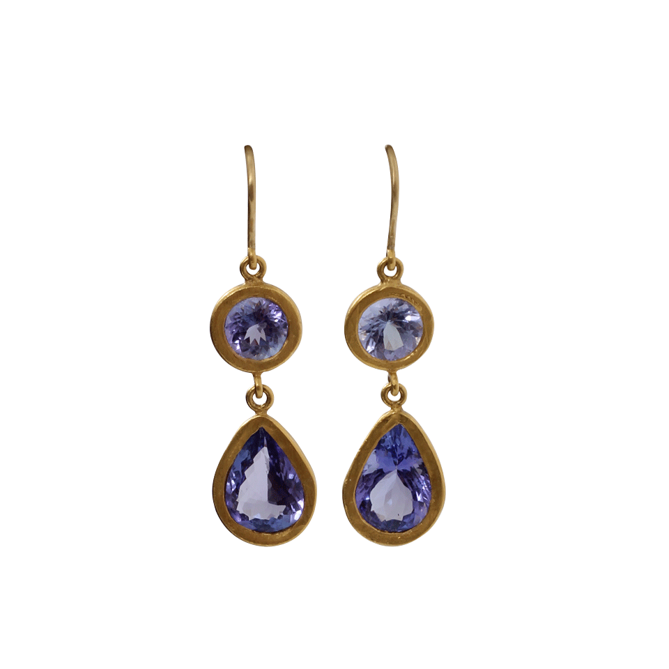 YOSSI HARARI-Mica Tanzanite Drop Earrings-YELLOW GOLD