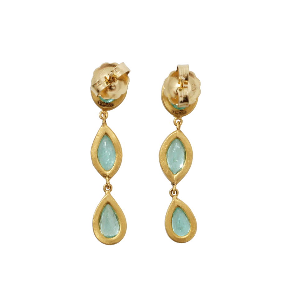YOSSI HARARI-Paraiba Tourmaline Three Drop Earrings-YELLOW GOLD