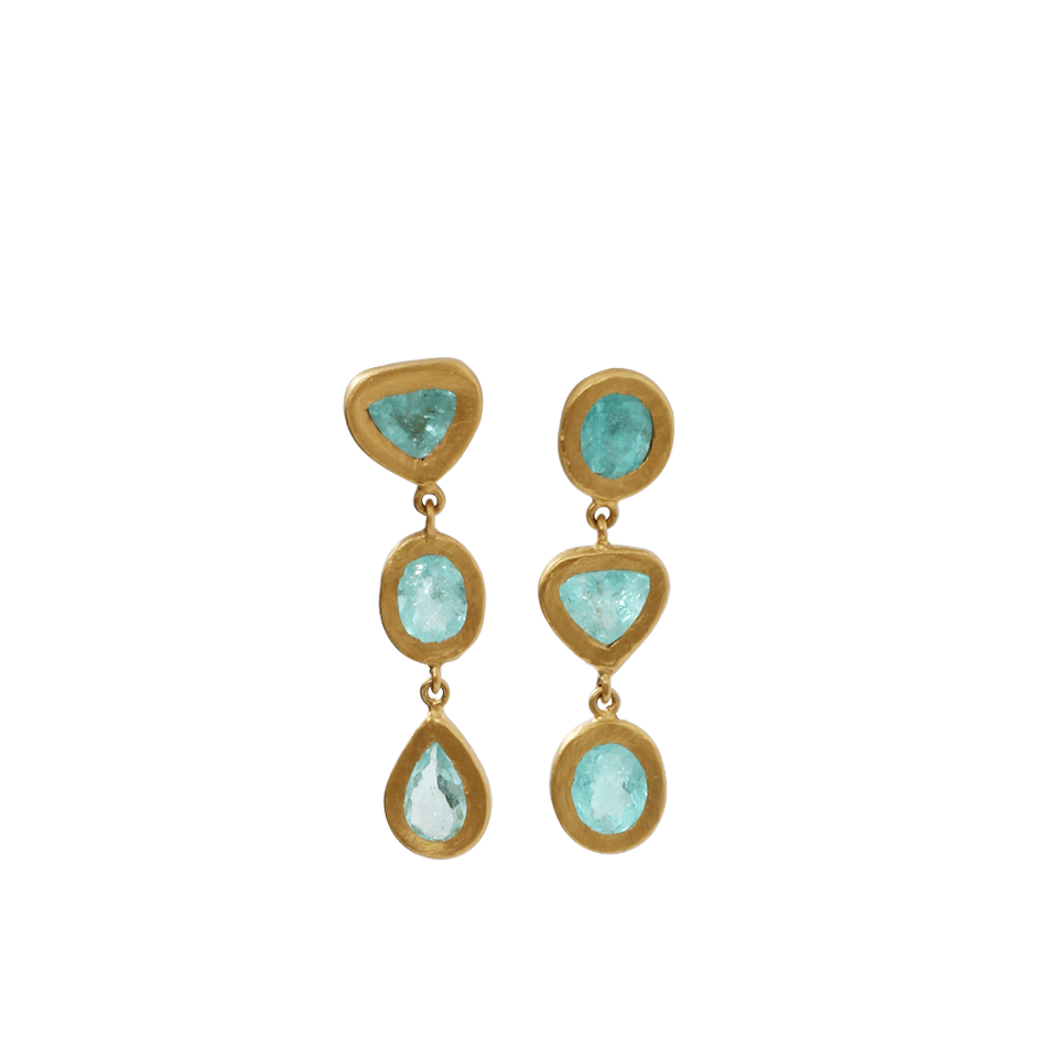 YOSSI HARARI-Paraiba Tourmaline Three Drop Earrings-YELLOW GOLD