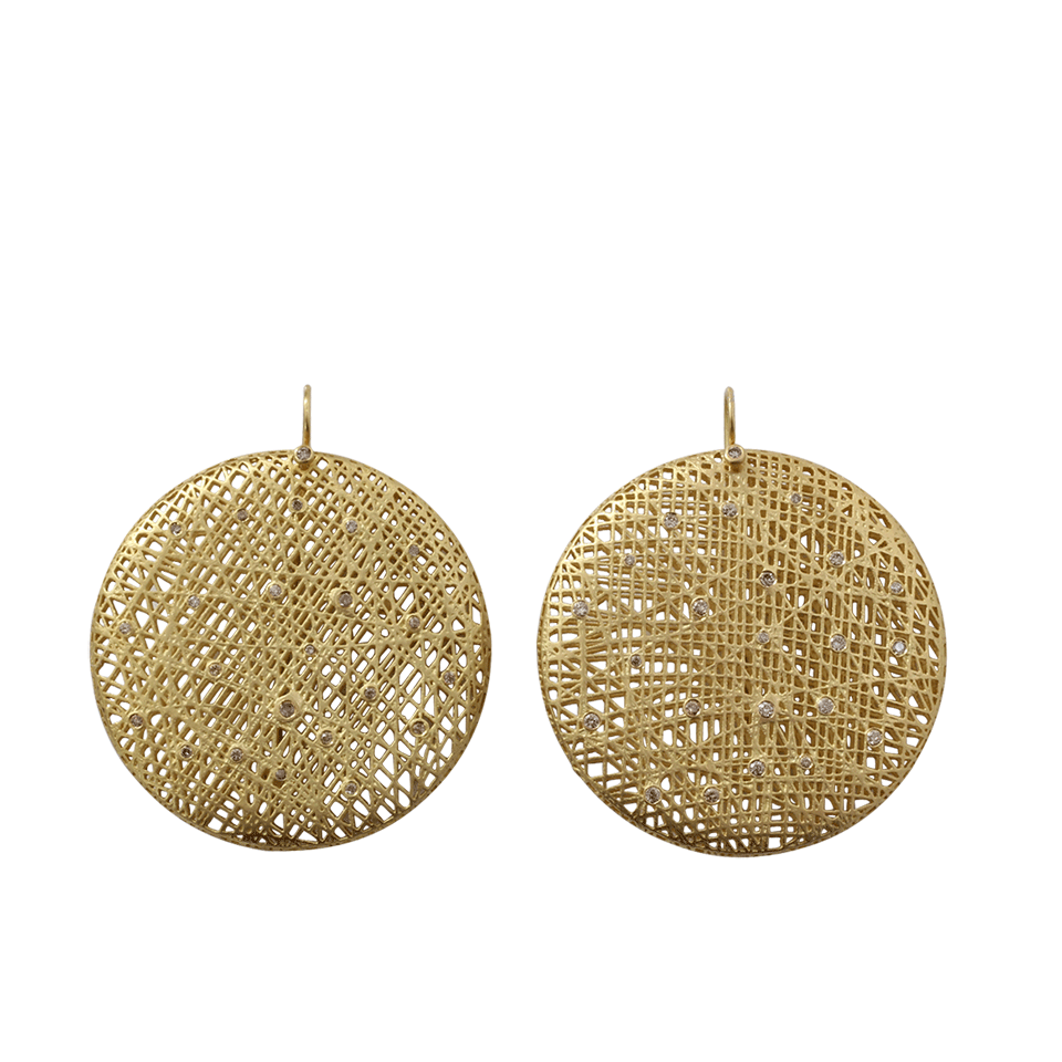 YOSSI HARARI-Round Lace Diamond Earrings-YELLOW GOLD