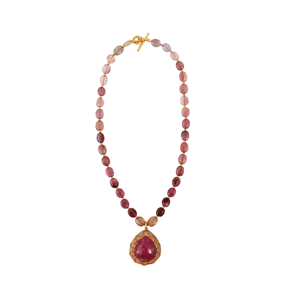 YOSSI HARARI-Clara Pink Rubelite Necklace-YELLOW GOLD