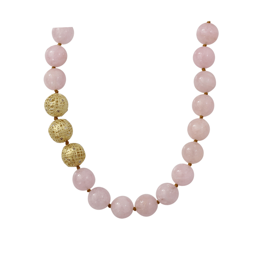 YOSSI HARARI-Morganite And Lace Beaded Necklace-YELLOW GOLD
