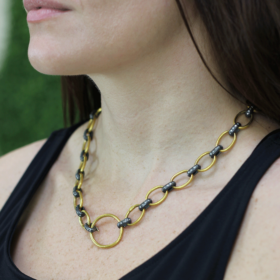 YOSSI HARARI-Rachel Diamond Link Necklace-YELLOW GOLD