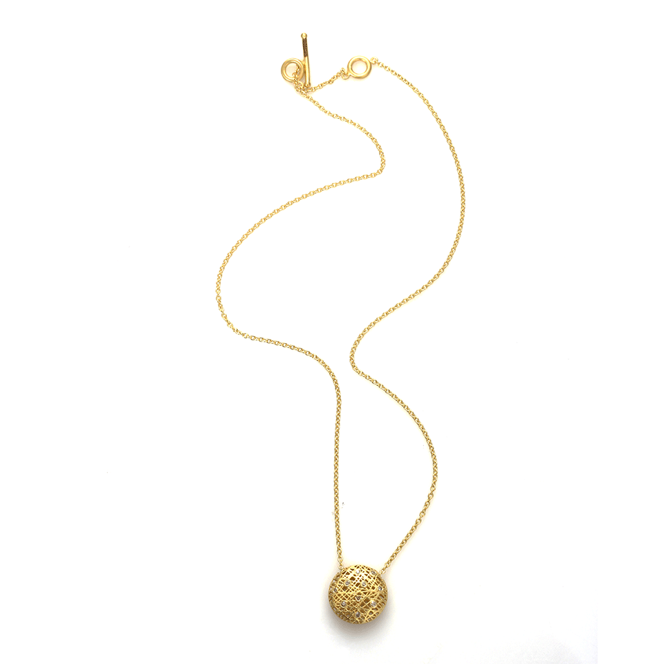 YOSSI HARARI-Small Round Lace Pendant Necklace-YELLOW GOLD