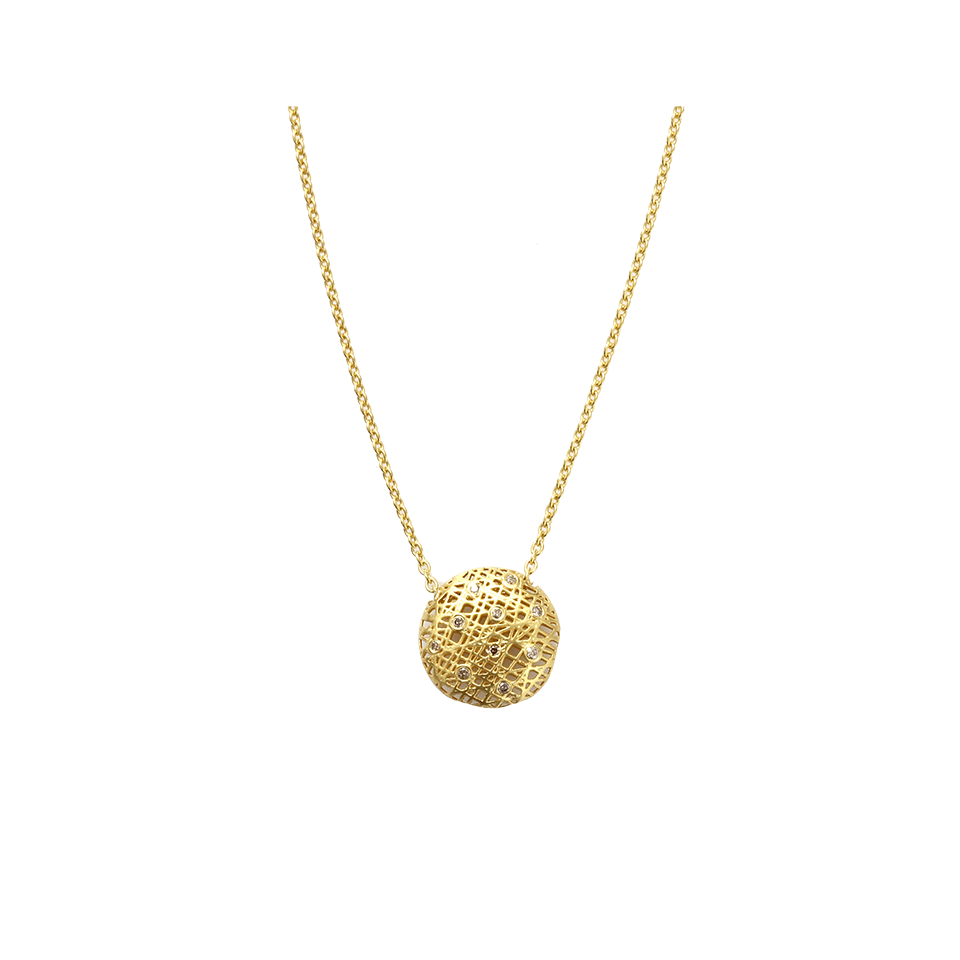 YOSSI HARARI-Small Round Lace Pendant Necklace-YELLOW GOLD