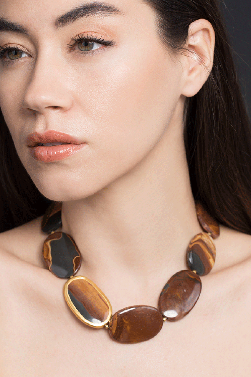 YOSSI HARARI-Tiger Eye Agate Necklace-YELLOW GOLD