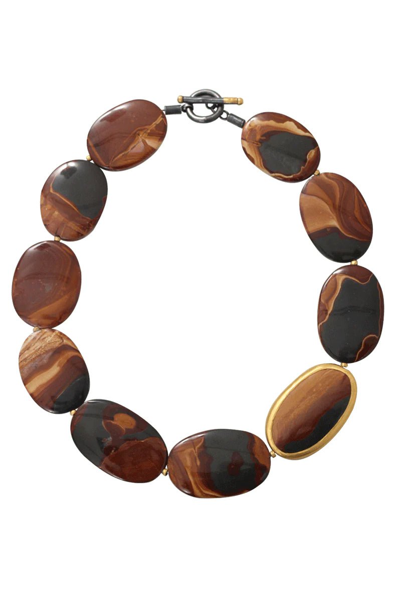 YOSSI HARARI-Tiger Eye Agate Necklace-YELLOW GOLD