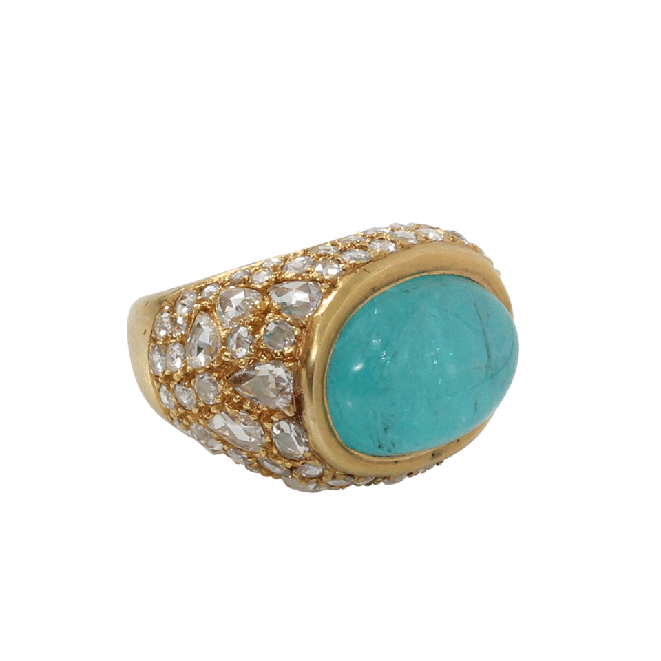 YOSSI HARARI-Paraiba And Diamond Ring-YELLOW GOLD
