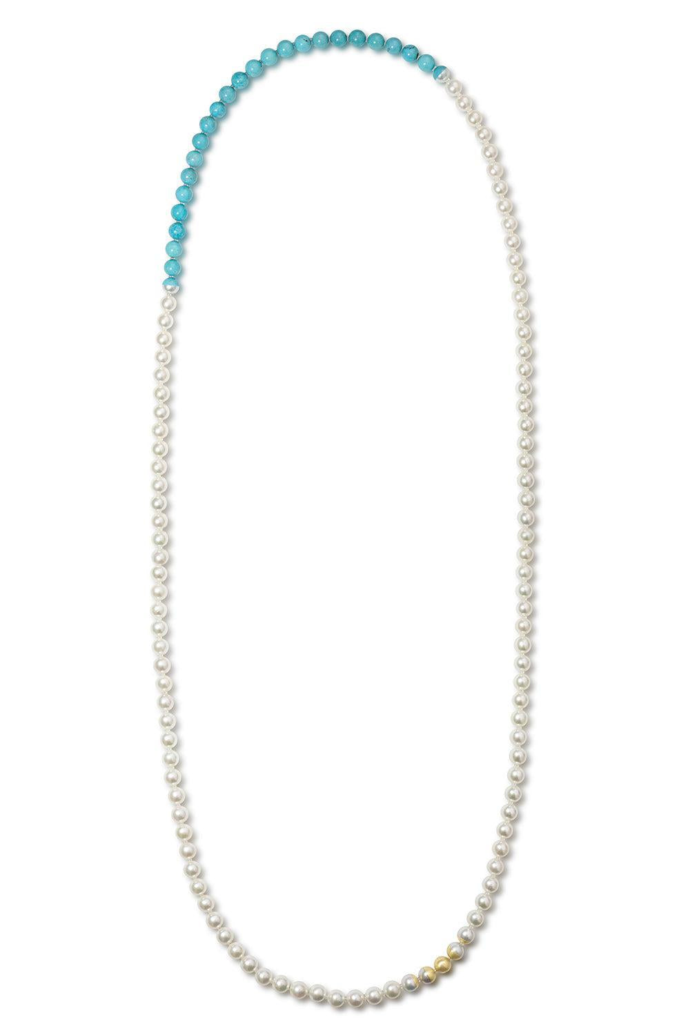 Turquoise Pearl Sectional Necklace-YELLOW GOLD-JEWELRYFINE JEWELNECKLACE O-YUTAI