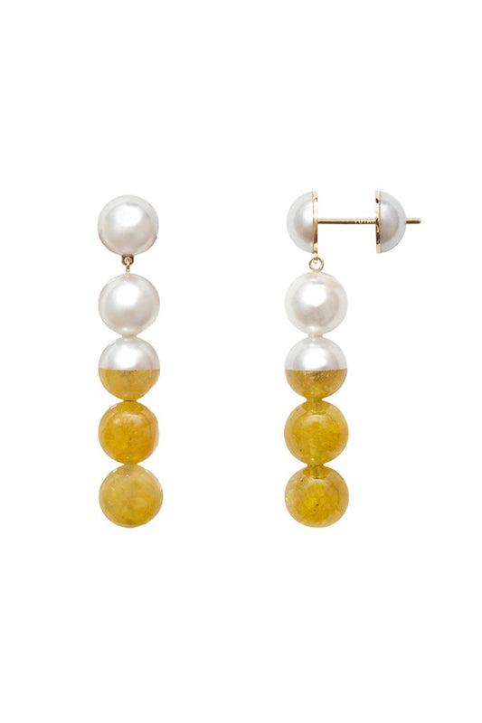 Yellow Sapphire Pearl Sectional Earrings-YELLOW GOLD-JEWELRYFINE JEWELEARRING-YUTIA