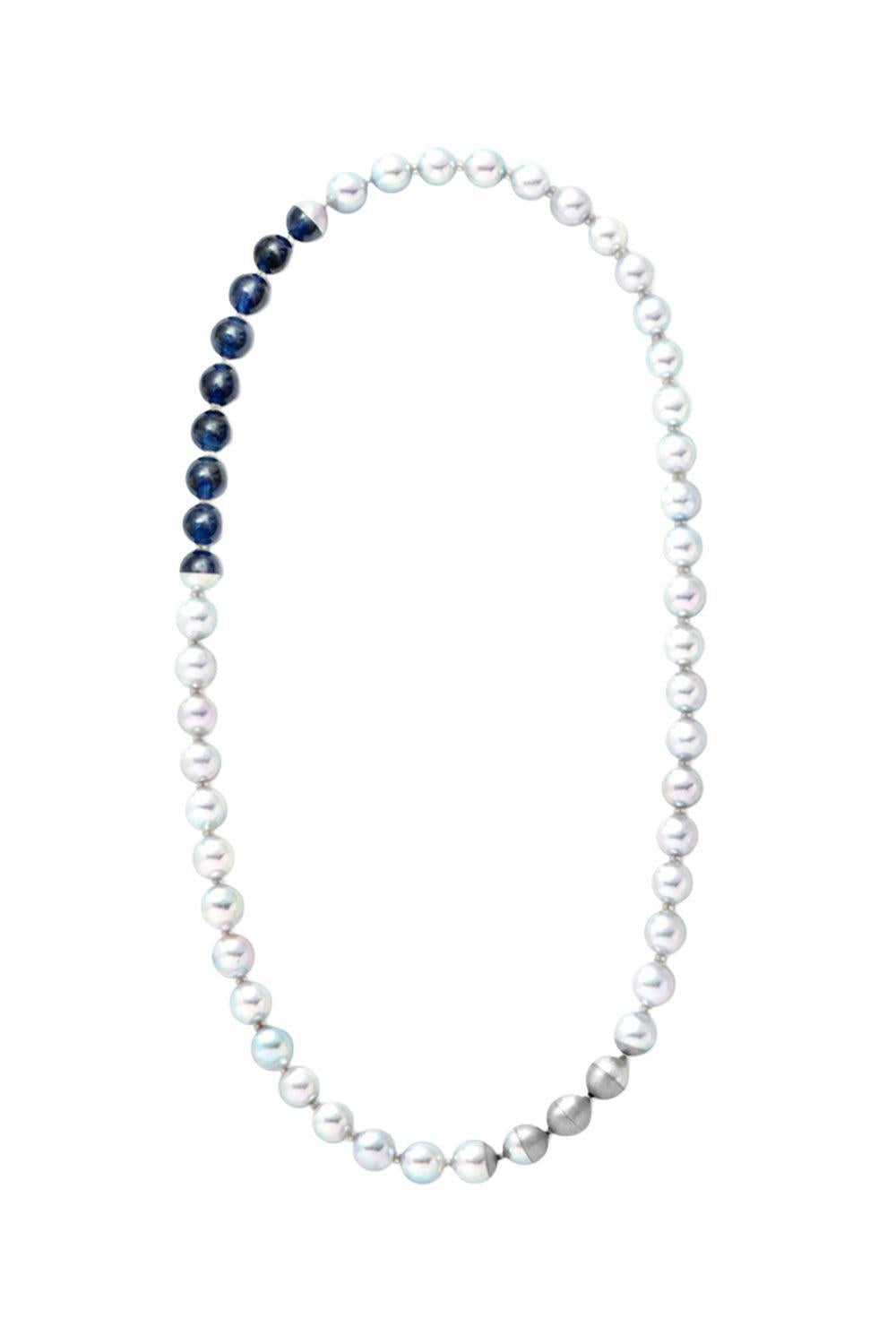 Blue Sapphire Pearl Sectional Necklace-PLATINUM-JEWELRYFINE JEWELNECKLACE O-YUTIA