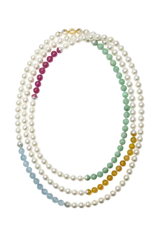 Yellow Sapphire Jade Pearl Sectional Pearl Necklace-YELLOW GOLD-JEWELRYFINE JEWELNECKLACE O-YUTIA