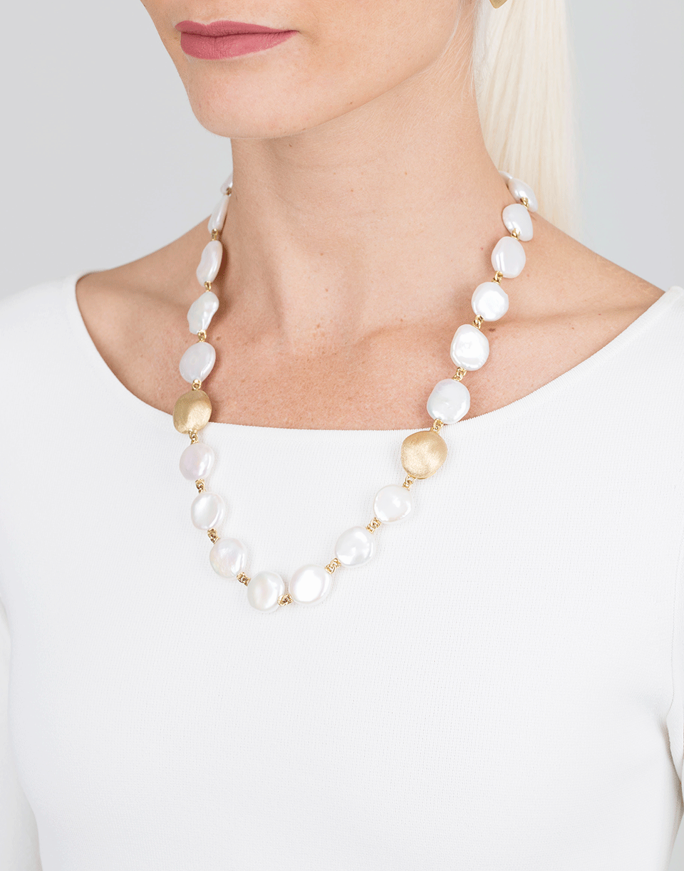 YVEL-White Keshi Fresh Water Pearl Bracelet-YLW GOLD