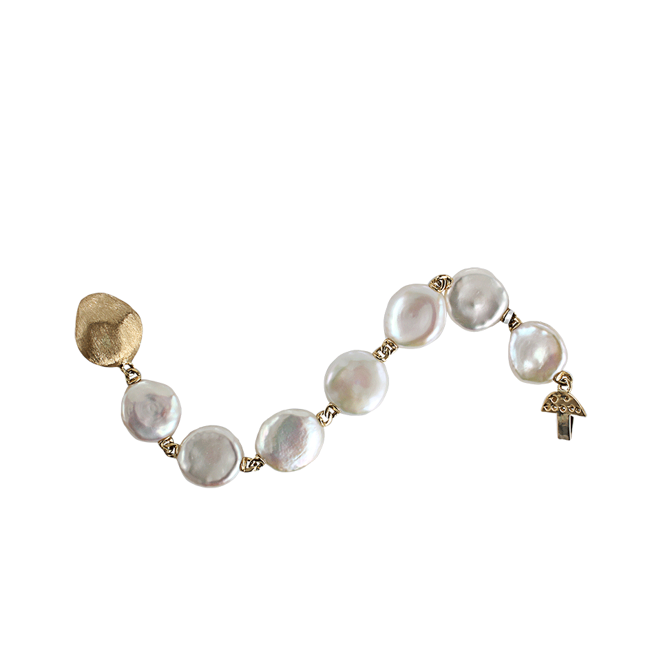 YVEL-White Keshi Fresh Water Pearl Bracelet-YLW GOLD