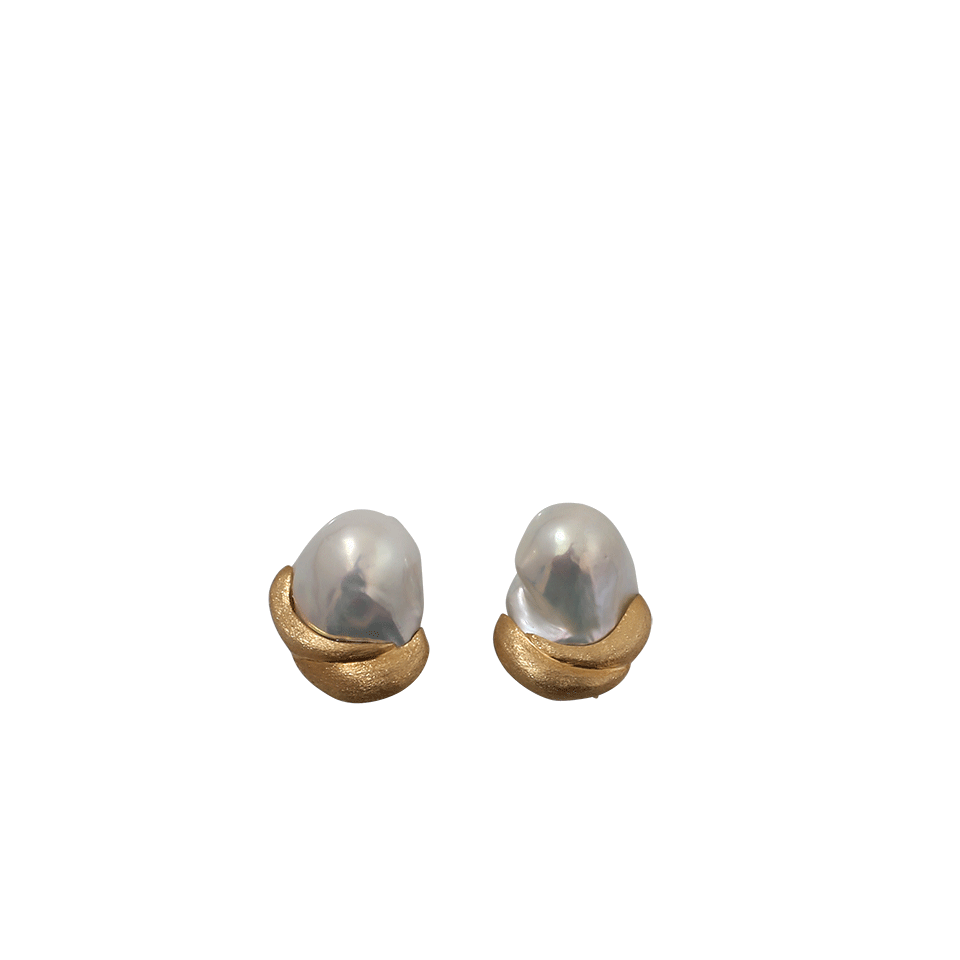 YVEL-White Baroque Freshwater Pearl Stud Earrings-YELLOW GOLD