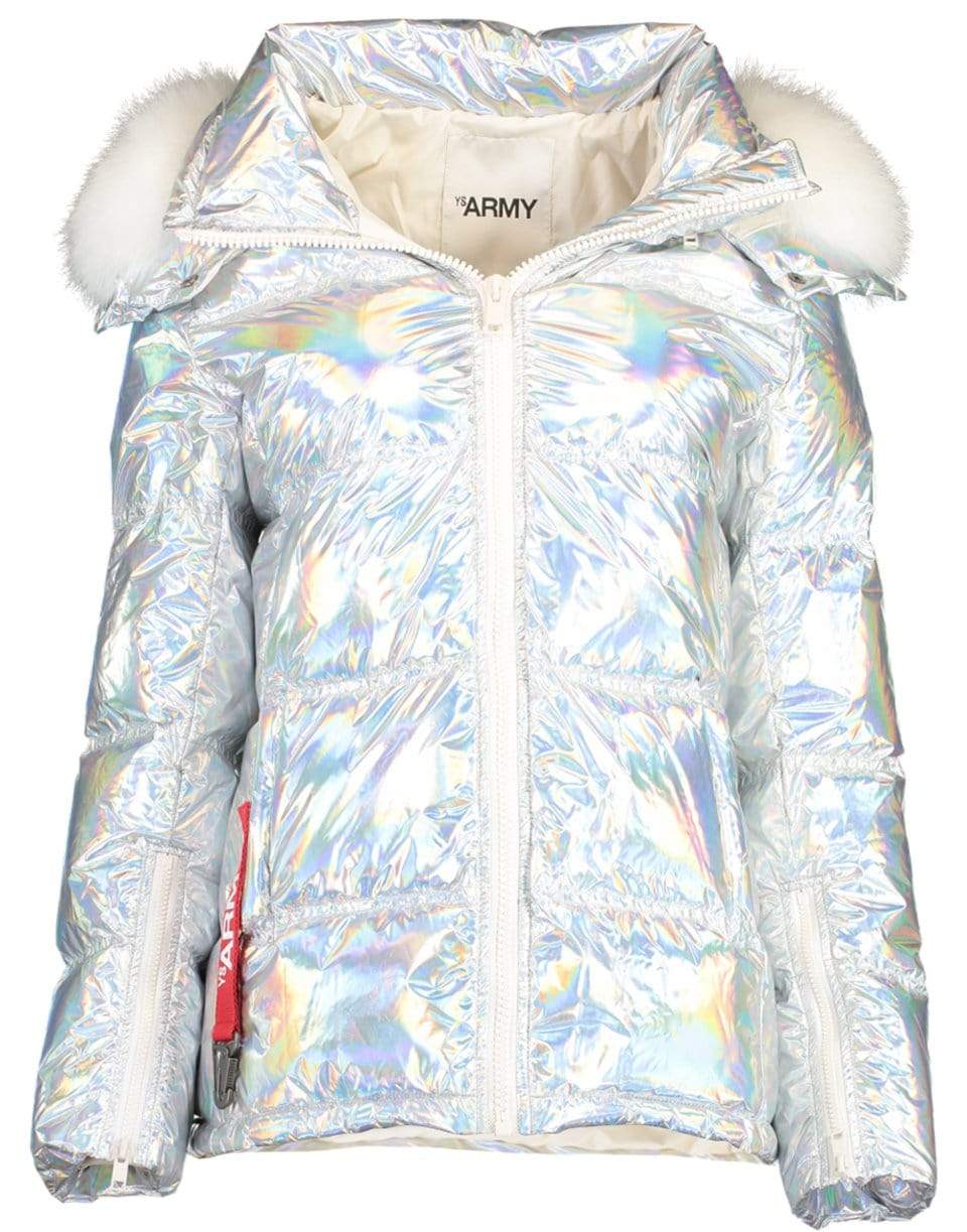 YVES SALOMON-Fur Trim Holographic Jacket-