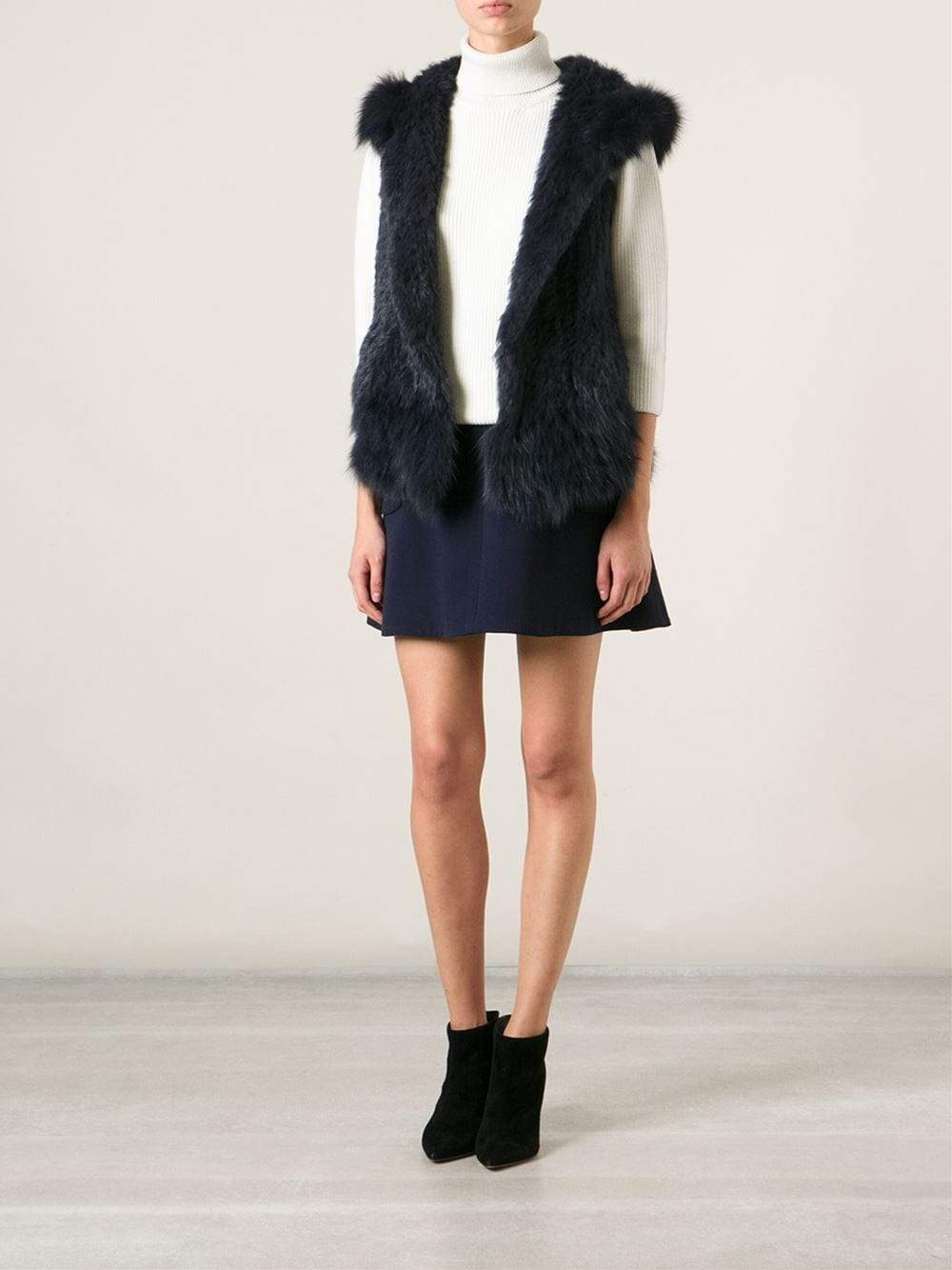 YVES SALOMON-Hooded Fur Vest-DENIM