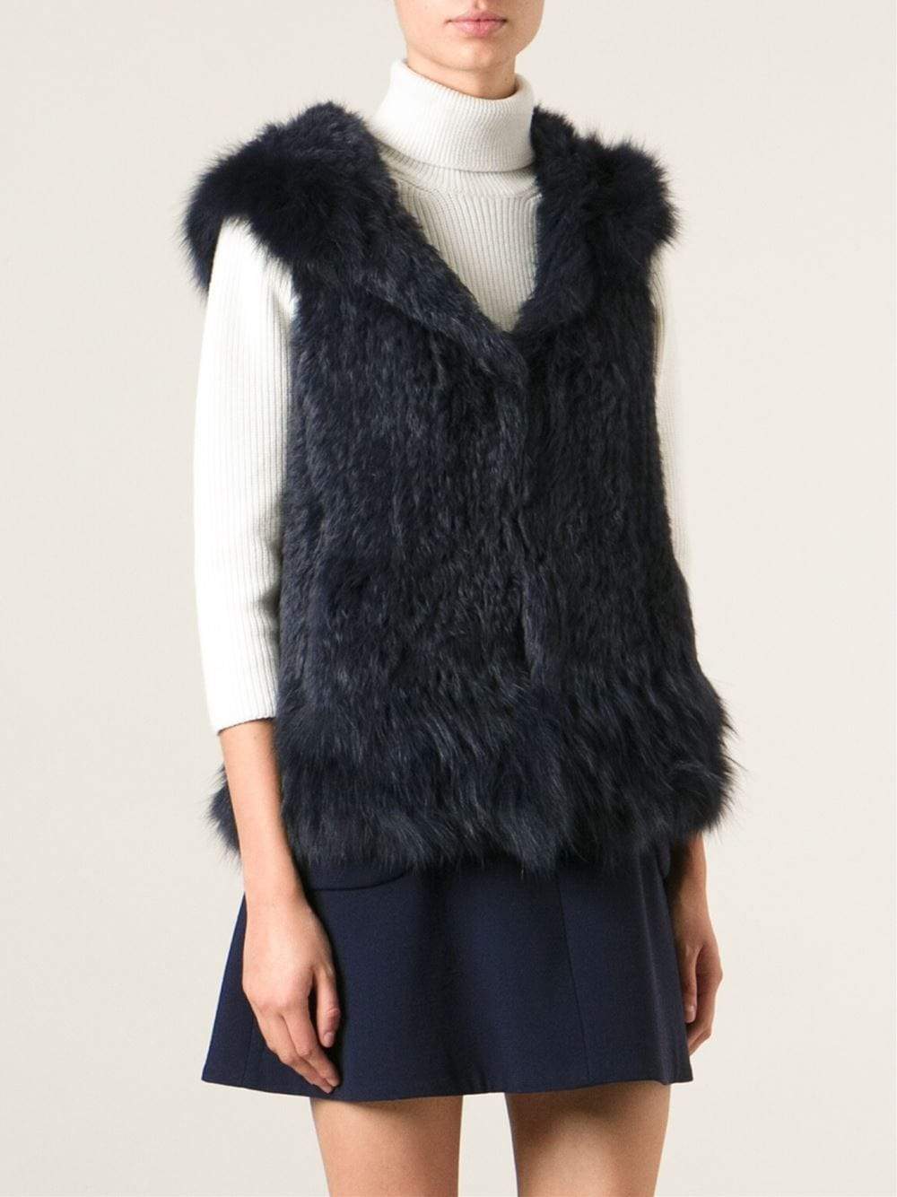 YVES SALOMON-Hooded Fur Vest-DENIM
