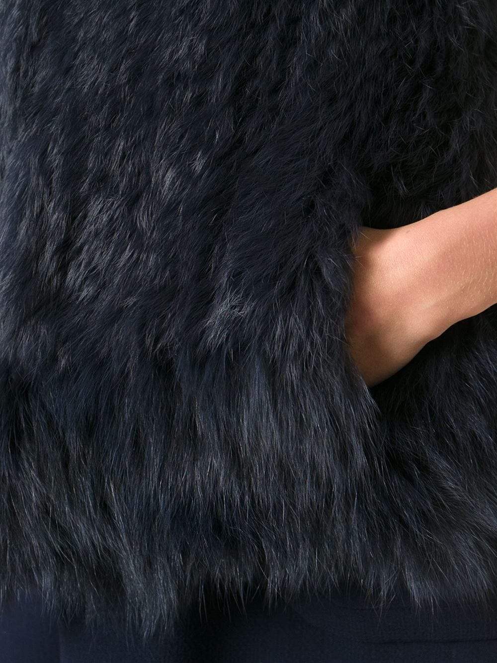 YVES SALOMON-Hooded Fur Vest-DENIM