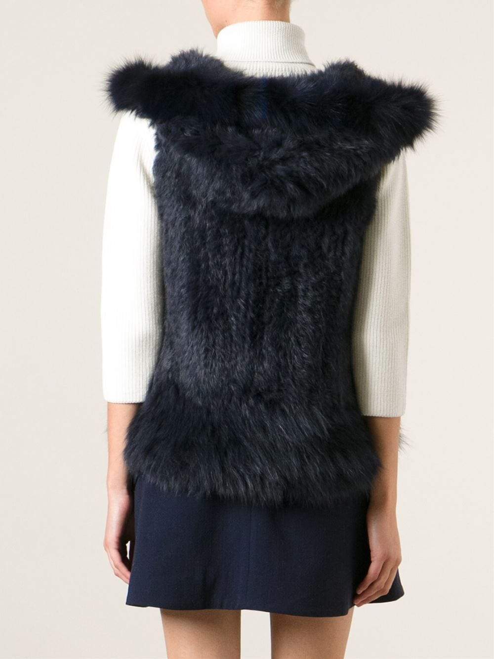 YVES SALOMON-Hooded Fur Vest-DENIM