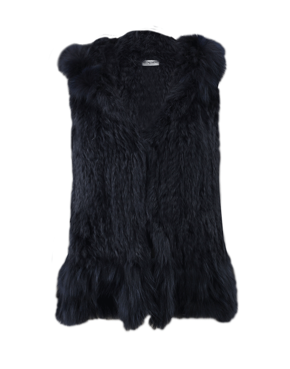 YVES SALOMON-Hooded Fur Vest-DENIM