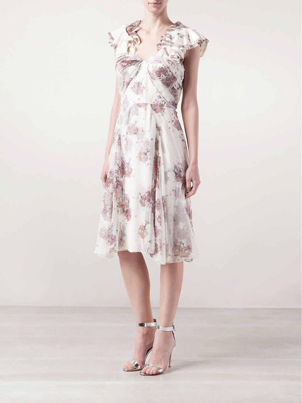 ZAC POSEN-Short Sleeve Print Dress-IVORY