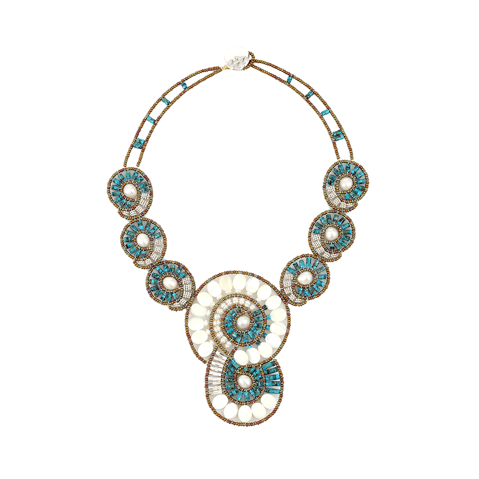 ZIIO-Shell Large Circle Pearl Necklace-TURQ