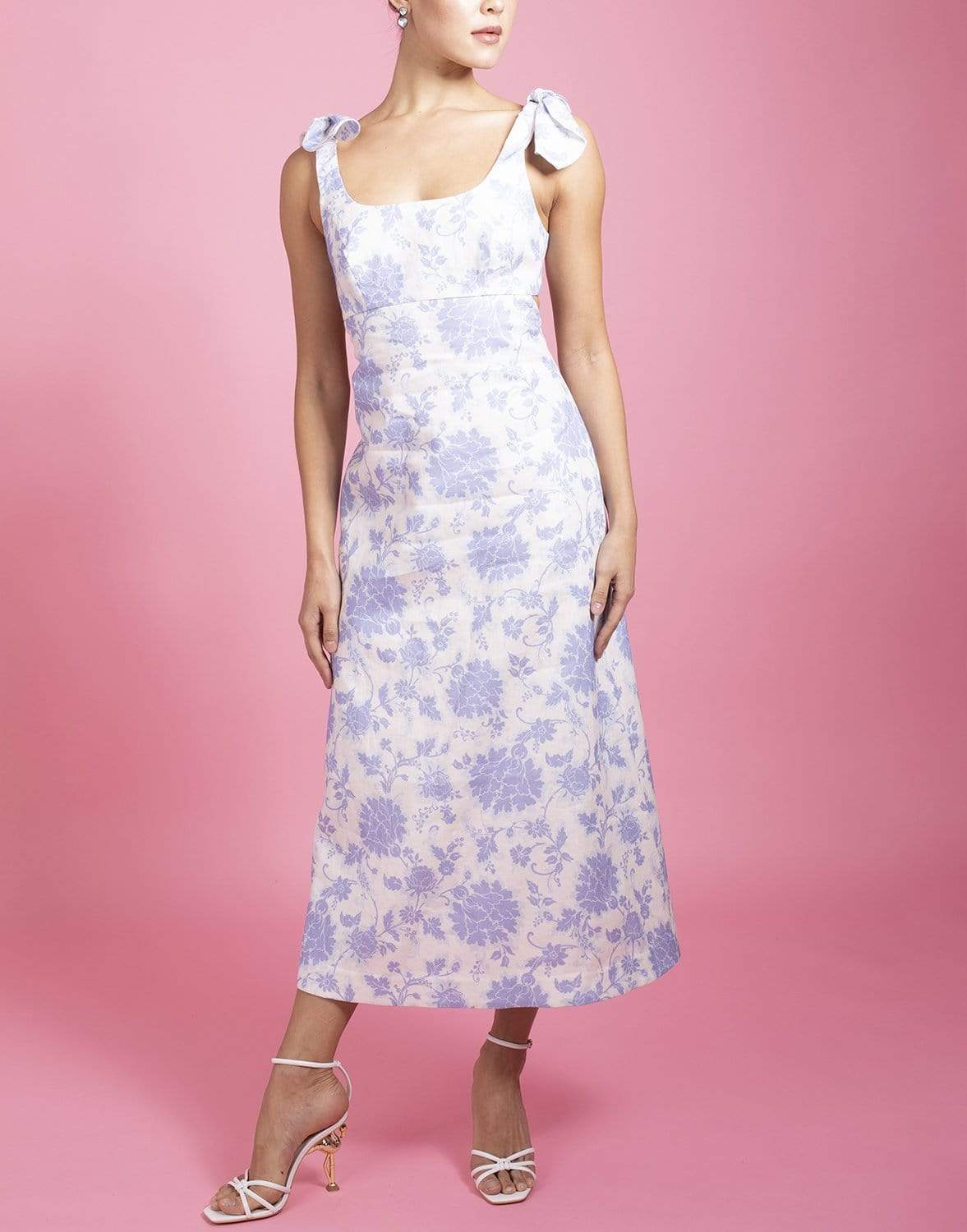 ZIMMERMANN-Postcard Tie Shoulder Midi Dress-