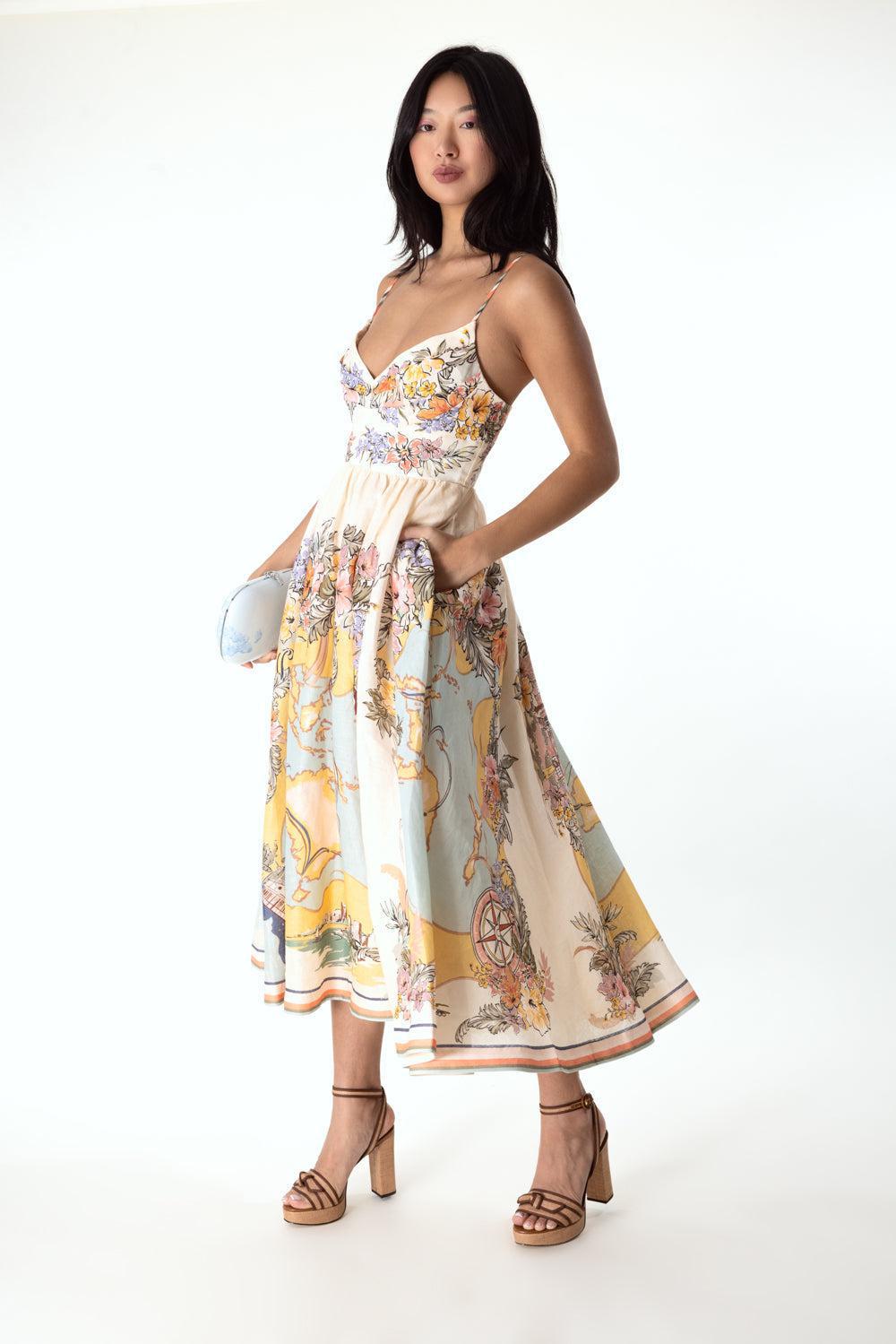 Tallow Midi Dress-NAUTICAL MAP-0-CLOTHINGDRESSCASUAL-ZIMMERMANN