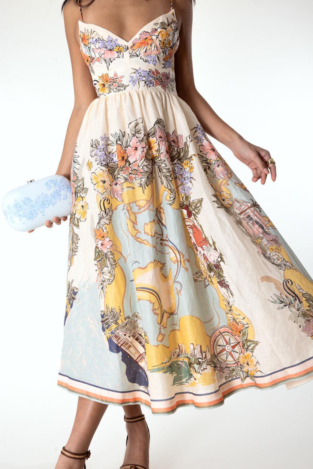 Tallow Midi Dress-NAUTICAL MAP-0-CLOTHINGDRESSCASUAL-ZIMMERMANN