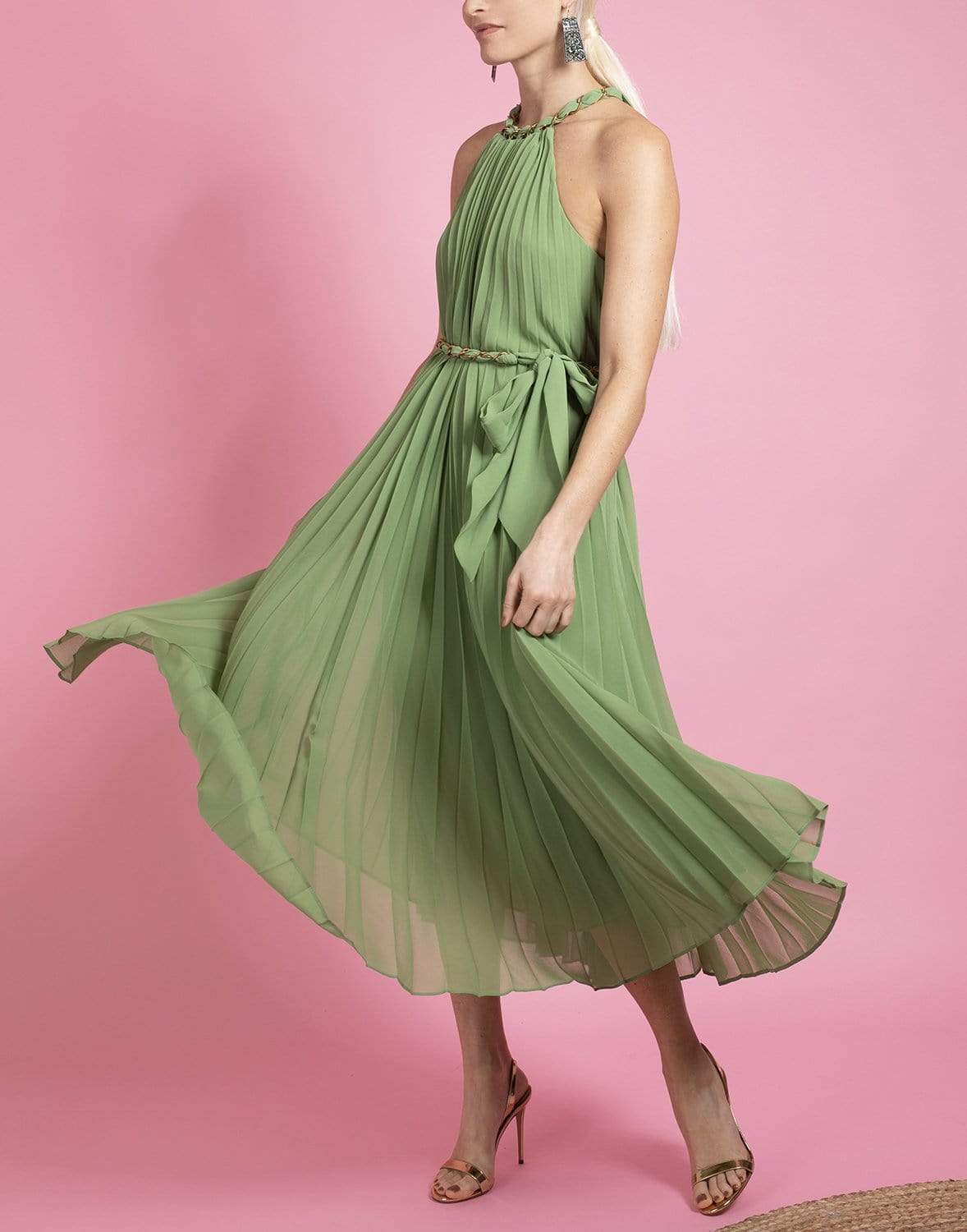 Sunray Pleat Midi Dress