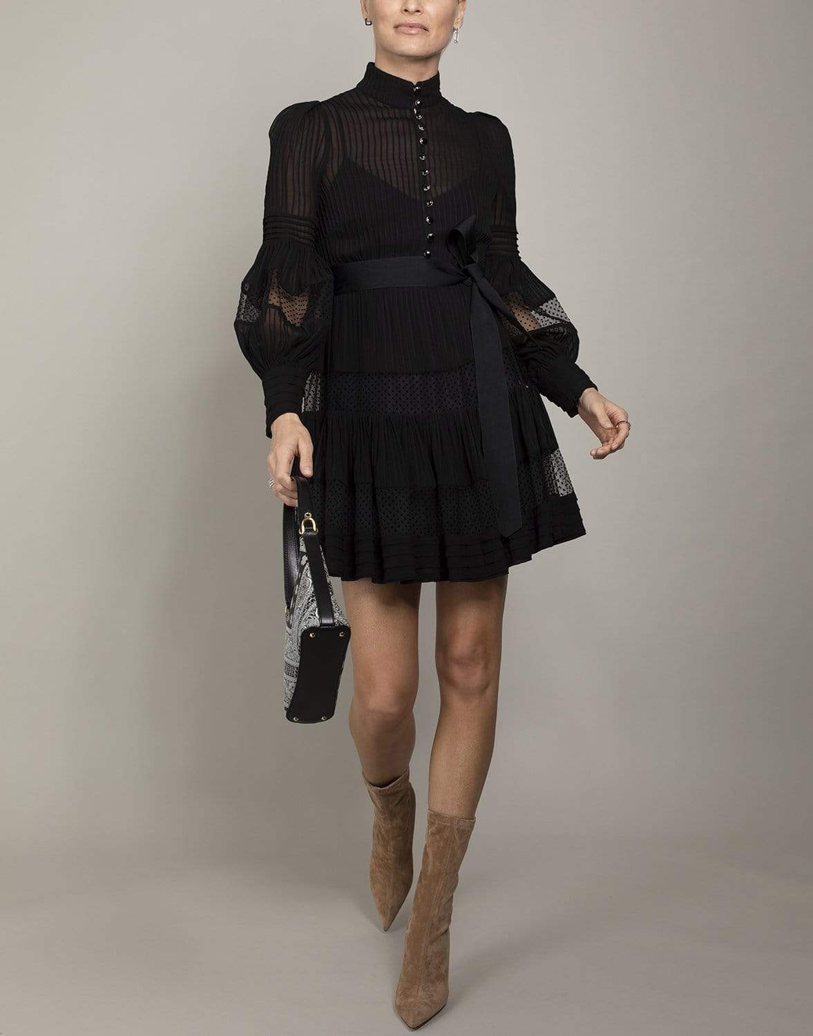 ZIMMERMANN-Spliced Mesh Mini Dress-