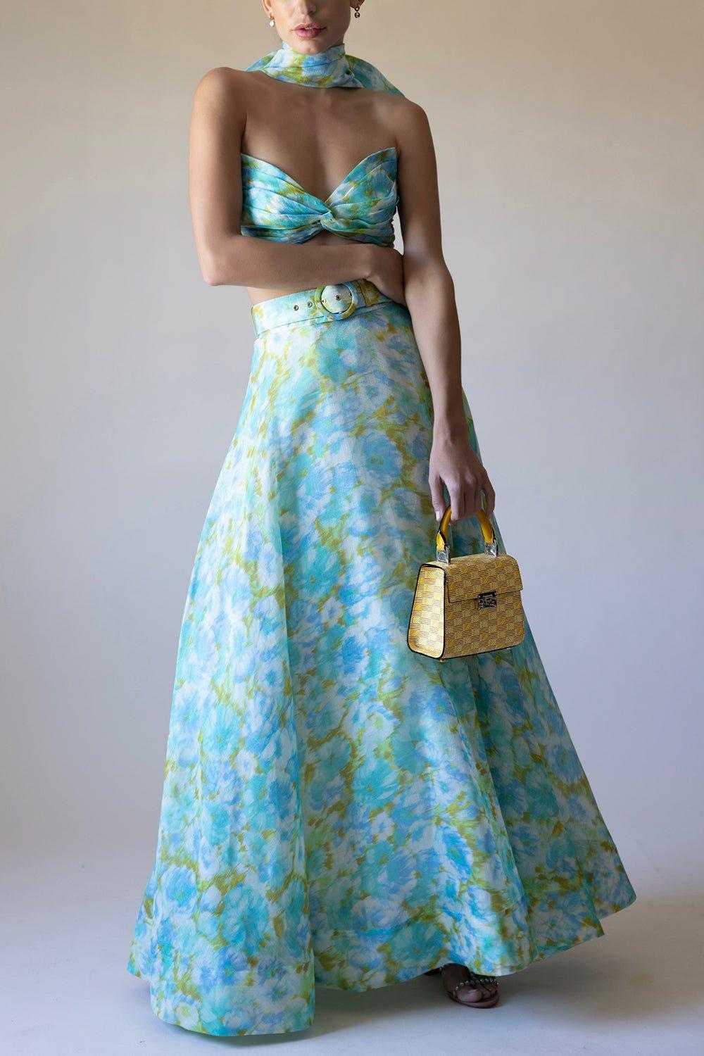 ZIMMERMANN-High Tide Maxi Skirt - Aqua Ikat Floral-