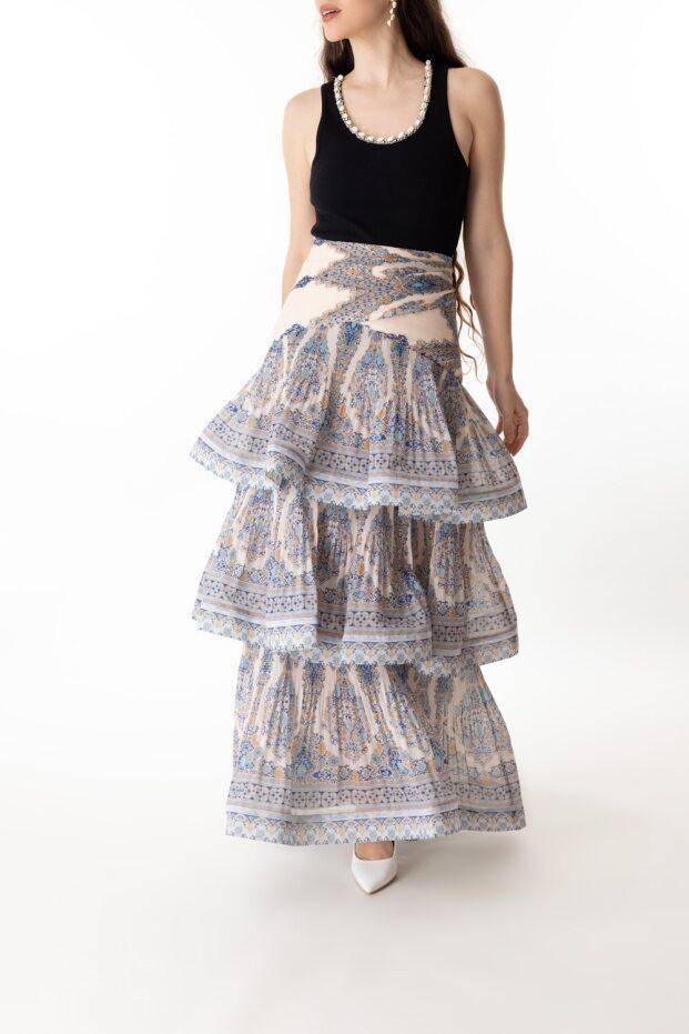 Tiered Pleated Skirt-BLUPAISL-0-CLOTHINGSKIRTMIDI-ZIMMERMANN