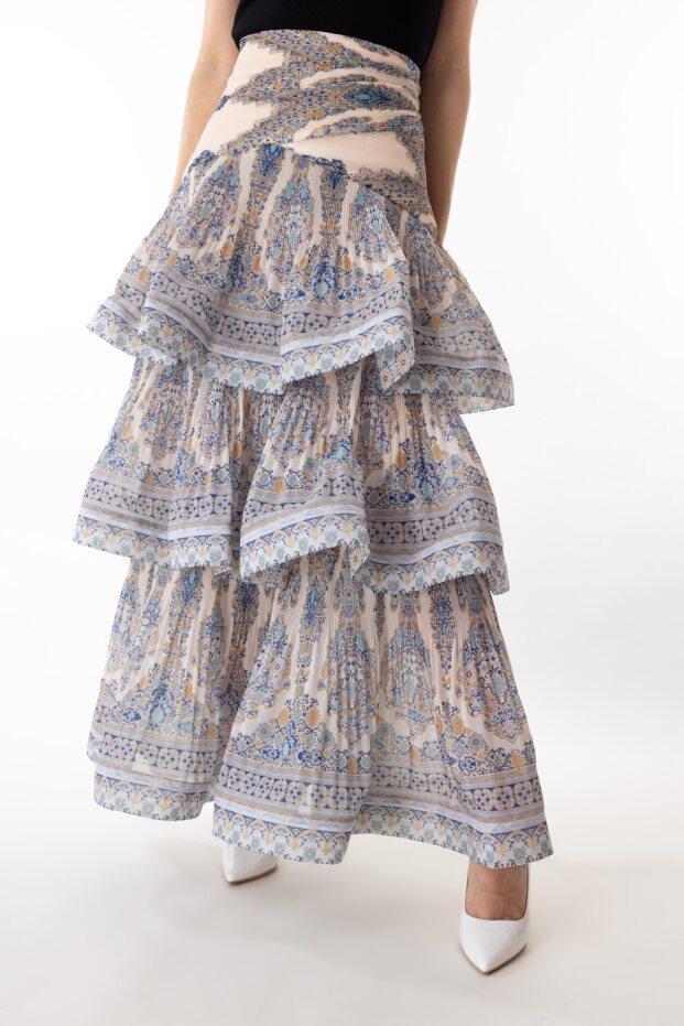 Tiered Pleated Skirt-BLUPAISL-0-CLOTHINGSKIRTMIDI-ZIMMERMANN