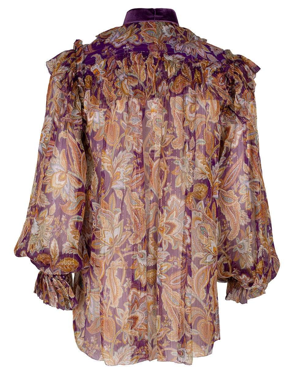 ZIMMERMANN-Purple Jacobean Ladybettle Ruffled Lurex Top-
