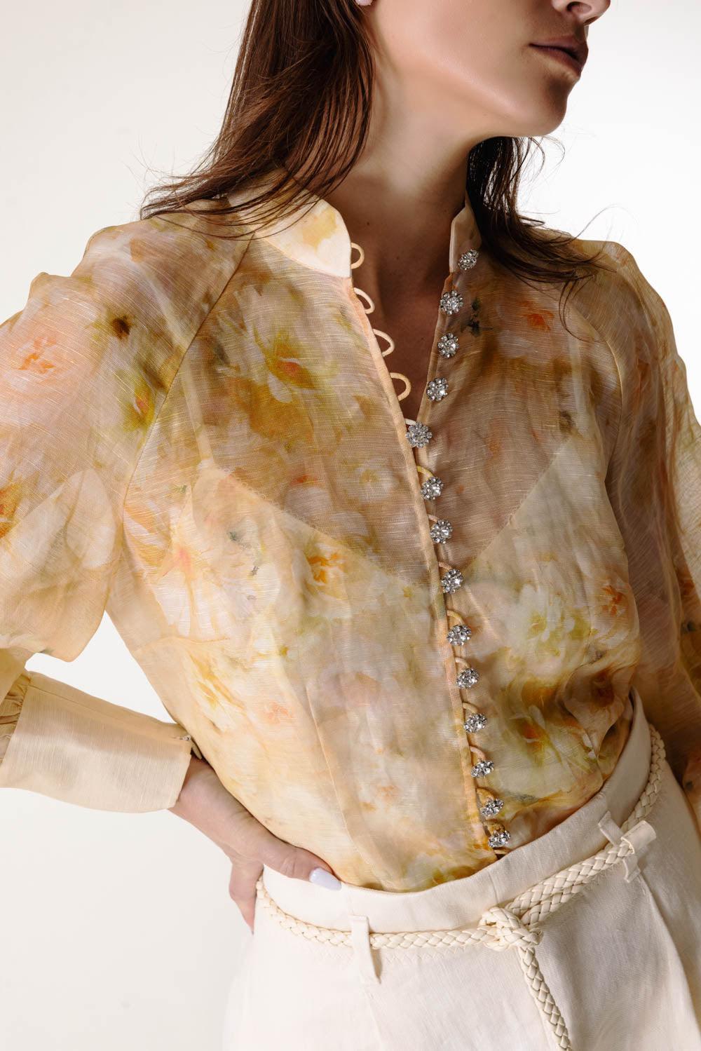 Crush Buttoned Blouse-YELLOW FLORAL-1-CLOTHINGTOPBLOUSE-ZIMMERMANN