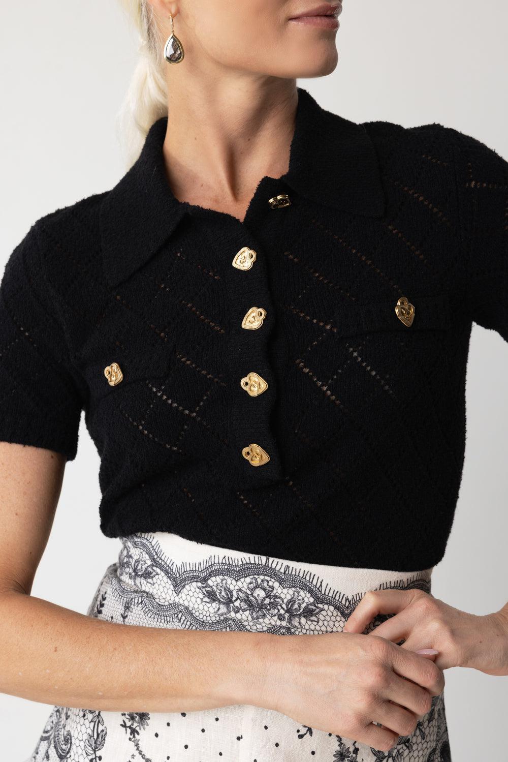 ZIMMERMANN-Crush Polo Top - Black-