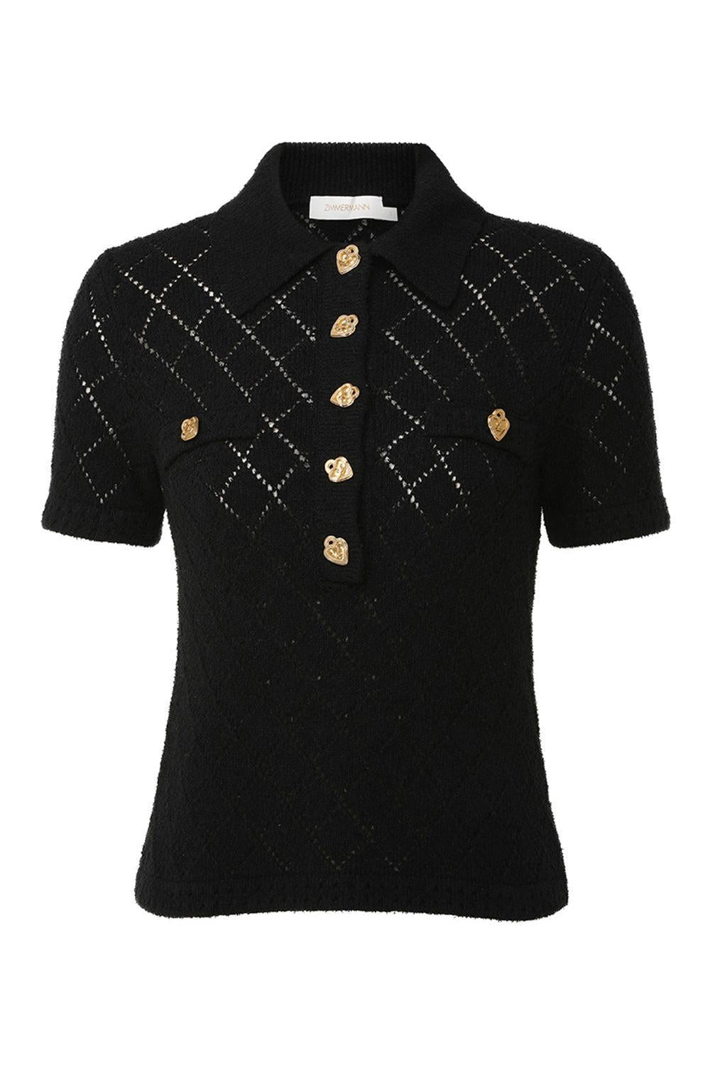 ZIMMERMANN-Crush Polo Top - Black-