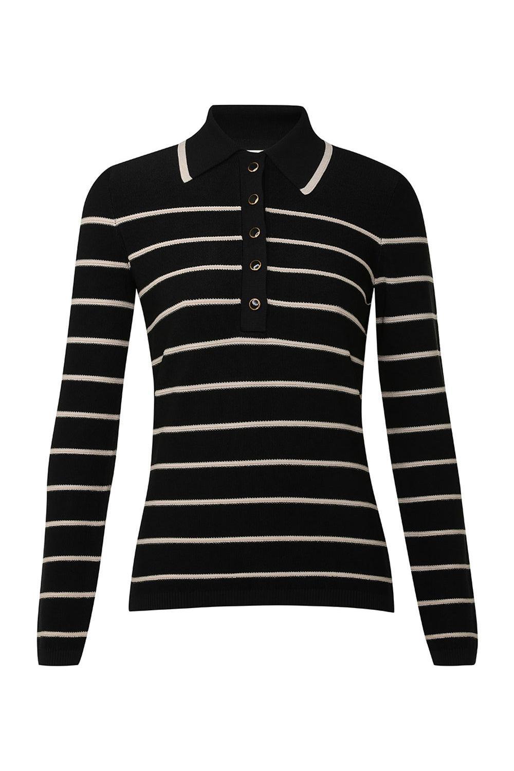 ZIMMERMANN-Crush Stripe Long Sleeve Polo-