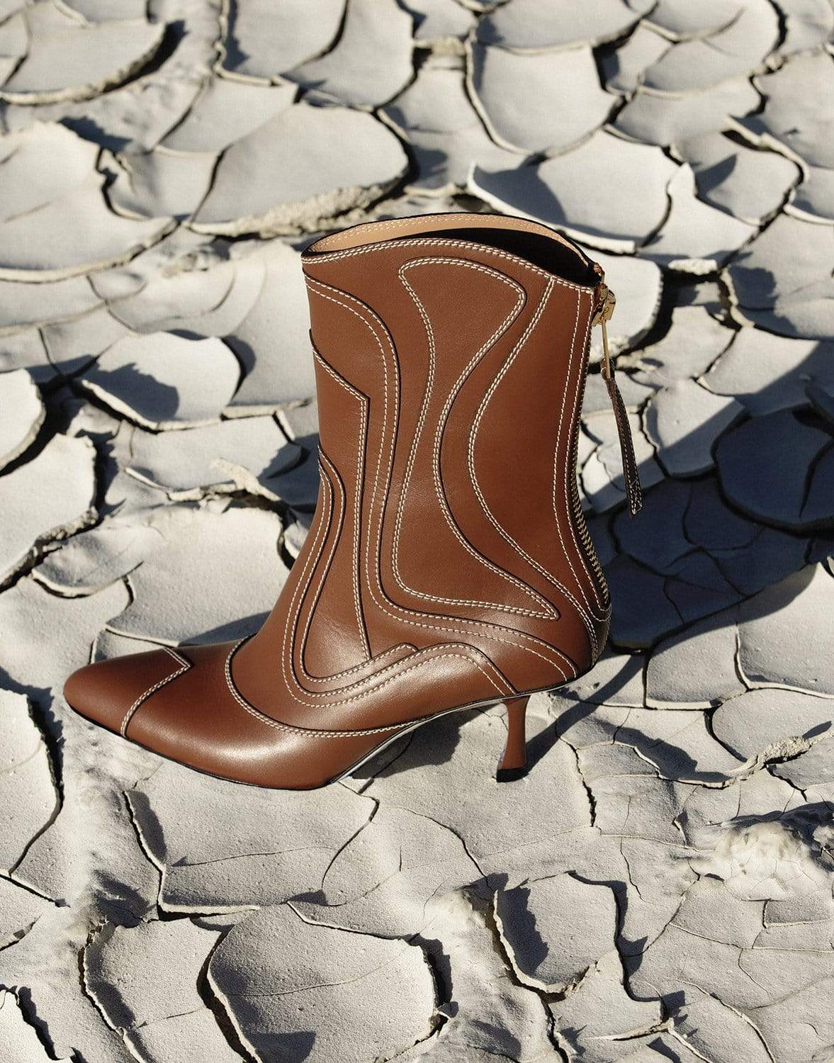 ZIMMERMANN-Cognac Liquid Patchwork Bootie-