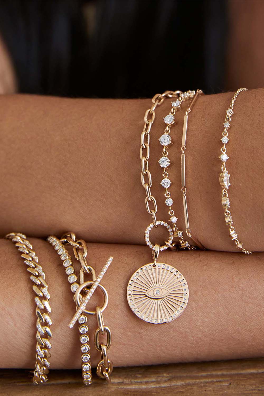 Diamond Linked Graduated Tennis Bracelet-YELLOW GOLD-5.5-6.5-JEWELRYFINE JEWELBRACELET O-ZOE CHICCO