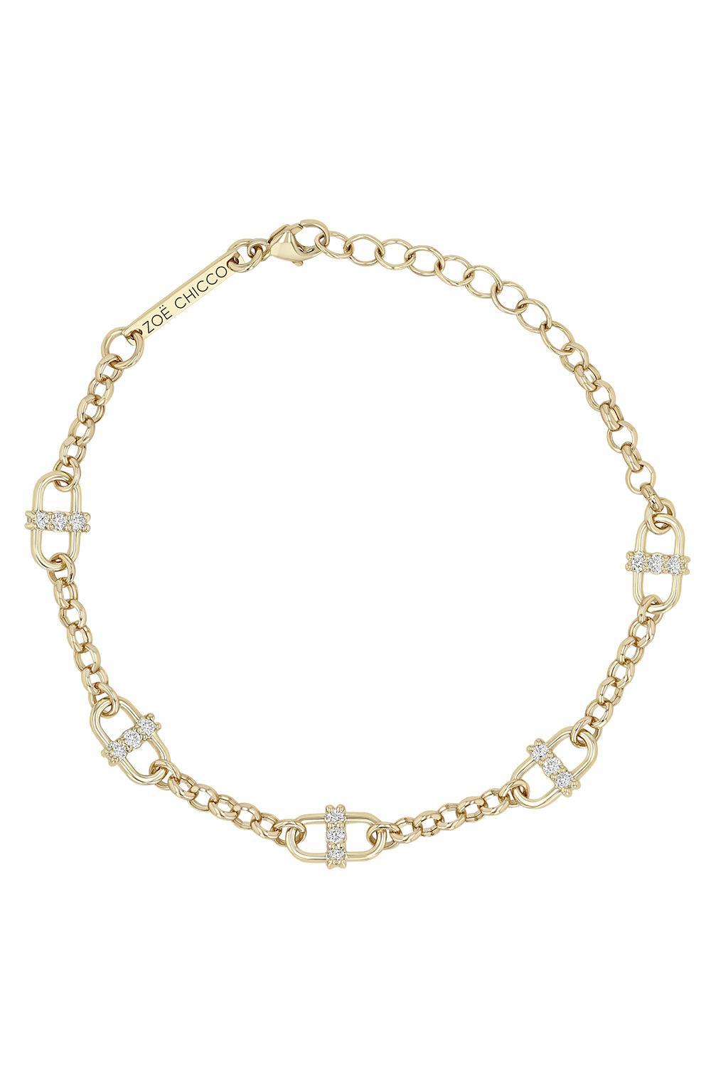 Diamond Medium Open Link Station Rolo Chain Bracelet-YELLOW GOLD-6-7-JEWELRYFINE JEWELBRACELET O-ZOE CHICCO