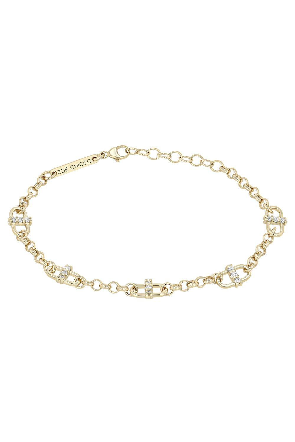 Diamond Medium Open Link Station Rolo Chain Bracelet-YELLOW GOLD-6-7-JEWELRYFINE JEWELBRACELET O-ZOE CHICCO